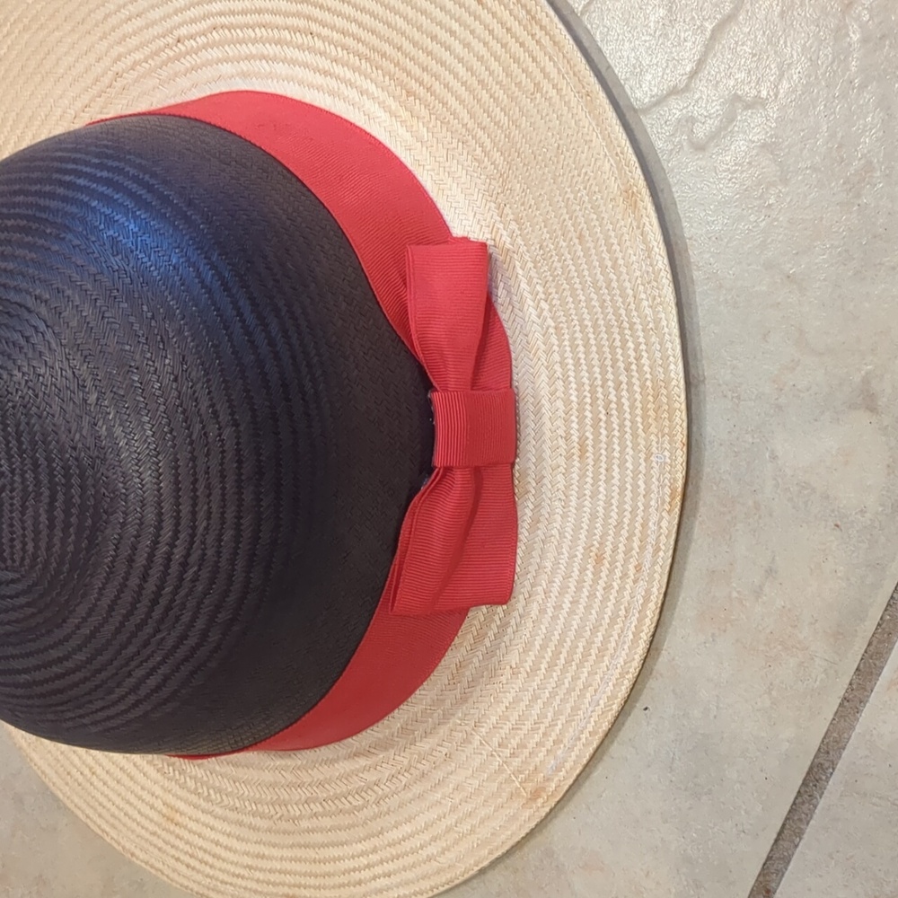 Vintage Red & Black Straw Hat - Picture 2 of 7